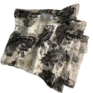 Elegant Paisley Floral Sheer Scarf Women's Black White Accessory